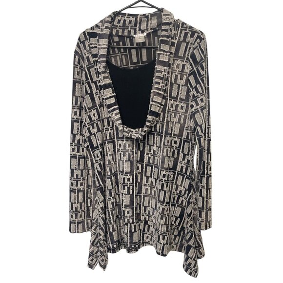 Adore Womens Geometric Black & White Textured  Long Sleeve Asymmetrical Tunic XL - Picture 1 of 6